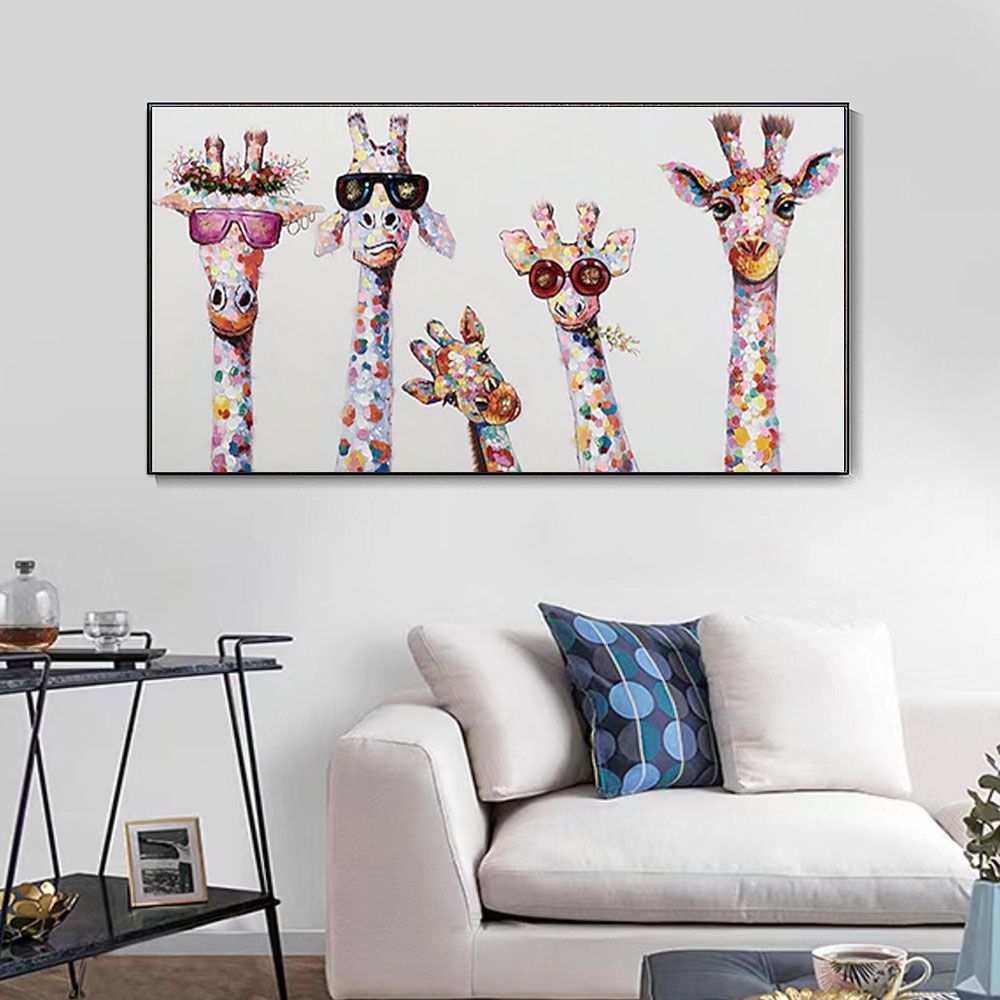 Hand Painted Oil Painting Horizontal Abstract Animals Giraffe Modern Living Room Hallway Bedroom Luxurious Decorative Painting