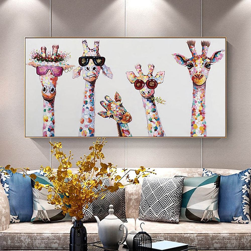 Hand Painted Oil Painting Horizontal Abstract Animals Giraffe Modern Living Room Hallway Bedroom Luxurious Decorative Painting