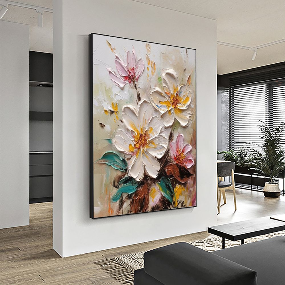 Hand Painted Oil Painting Abstract Blooming Flower Oil Painting Large Wall Art Original Knife Floral Painting Textured Wall Art Boho Art Modern Living Room Decor