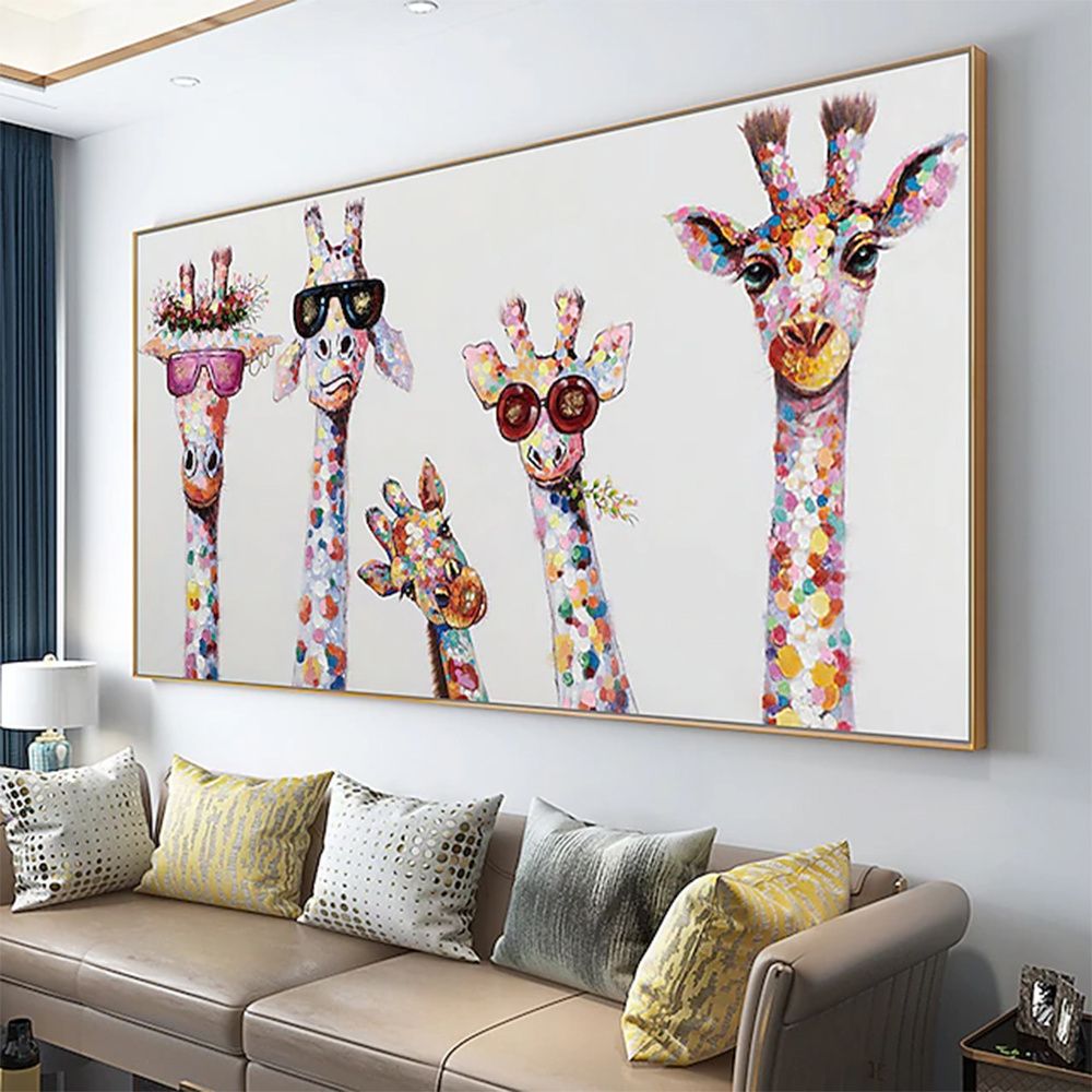 Hand Painted Oil Painting Horizontal Abstract Animals Giraffe Modern Living Room Hallway Bedroom Luxurious Decorative Painting