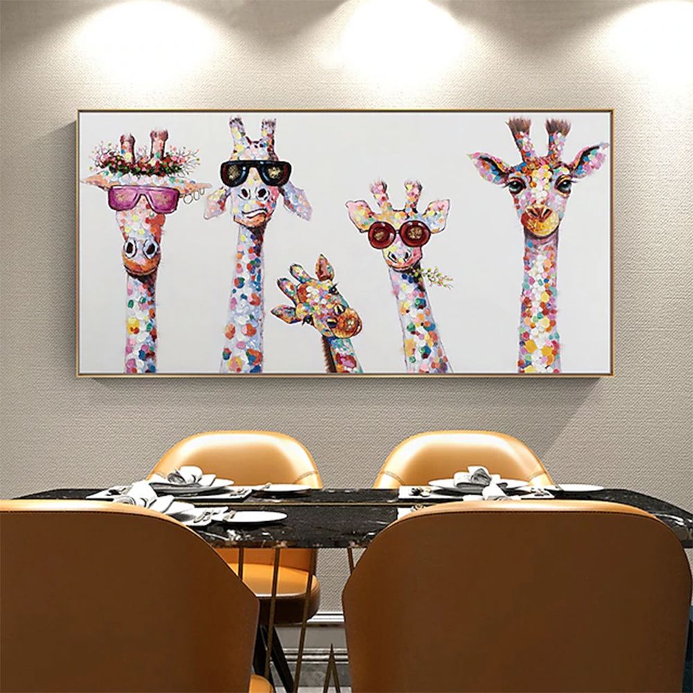 Hand Painted Oil Painting Horizontal Abstract Animals Giraffe Modern Living Room Hallway Bedroom Luxurious Decorative Painting