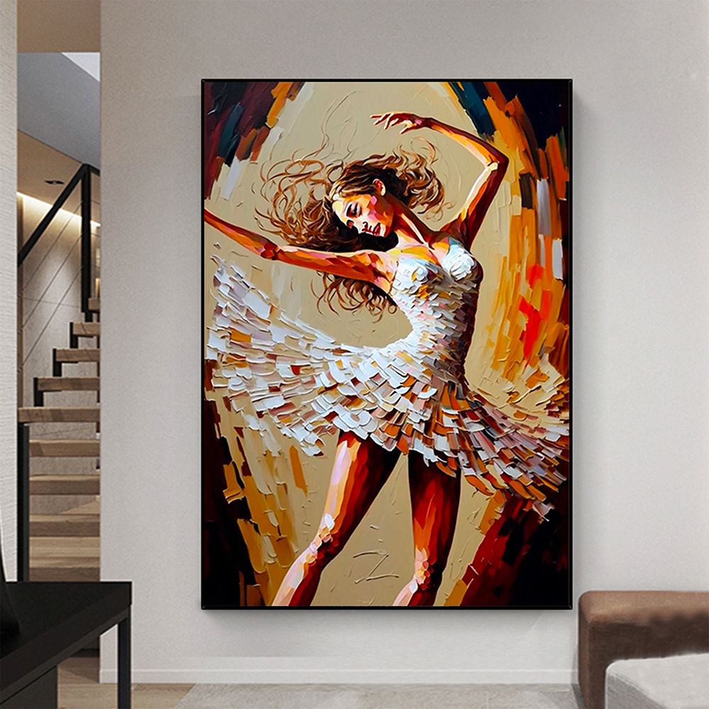 Hand Painted Oil Painting Abstract Dancer Oil Painting On Canvas Large Wall Art Original White Ballet Painting Boho Wall Decor Custom Painting Living room Wall Decor