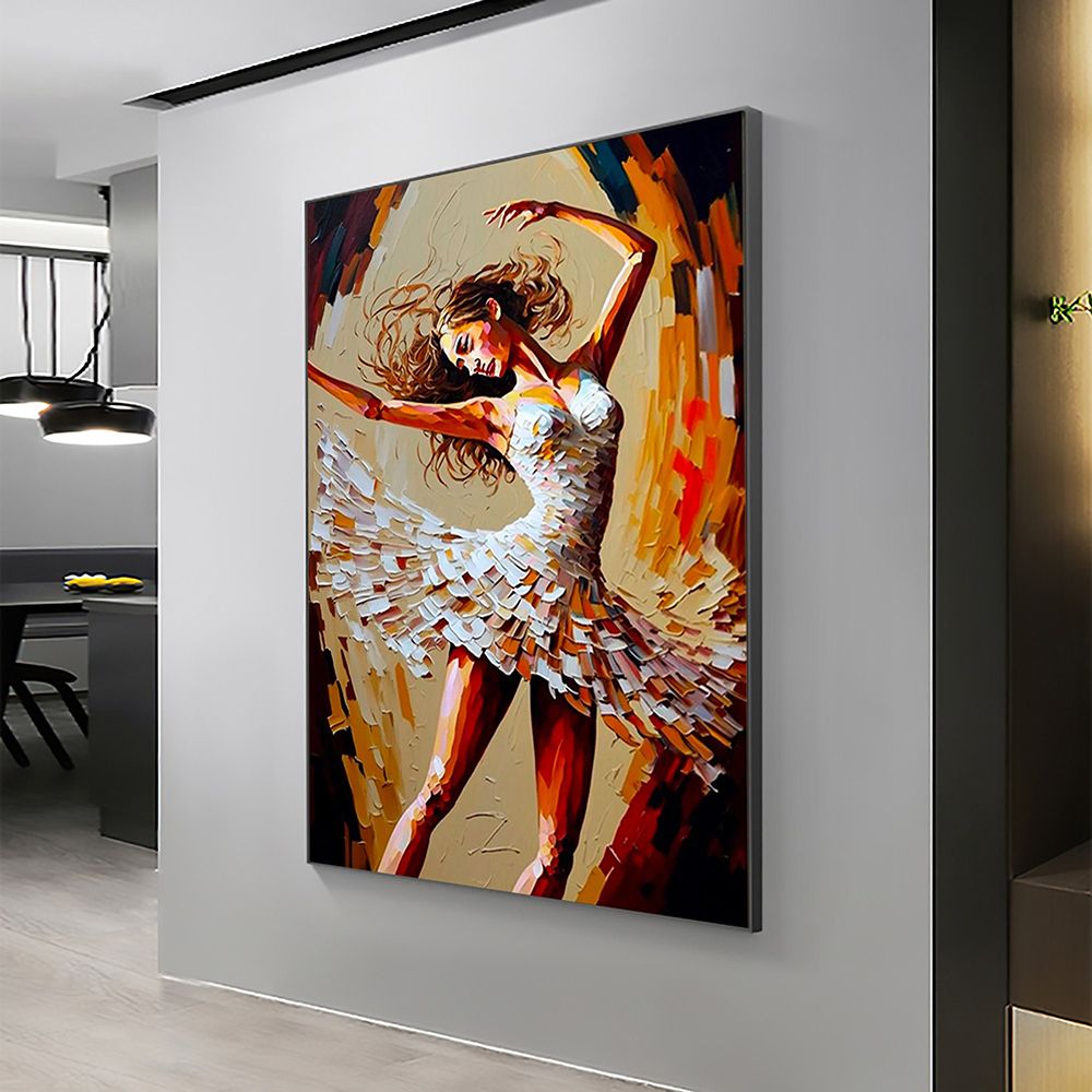 Hand Painted Oil Painting Abstract Dancer Oil Painting On Canvas Large Wall Art Original White Ballet Painting Boho Wall Decor Custom Painting Living room Wall Decor