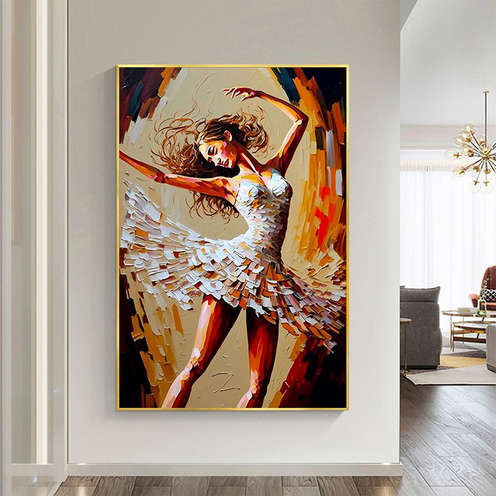 Hand Painted Oil Painting Abstract Dancer Oil Painting On Canvas Large Wall Art Original White Ballet Painting Boho Wall Decor Custom Painting Living room Wall Decor