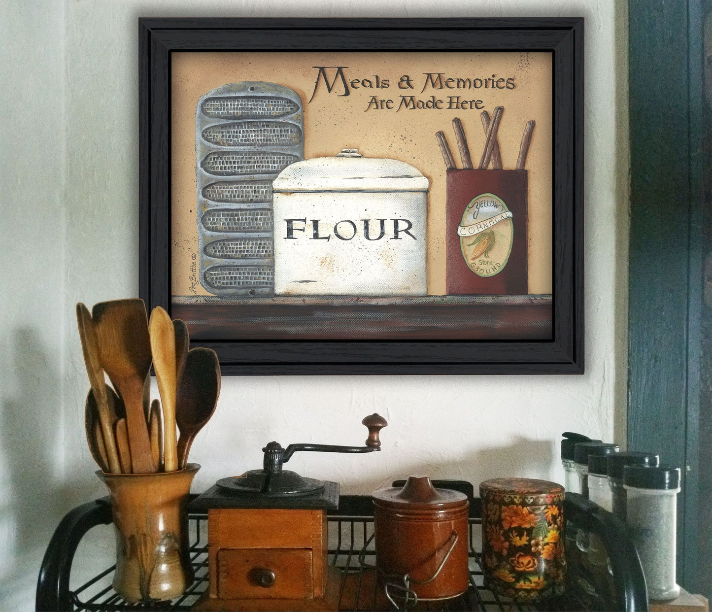 "Meals and Memories" By Pam Britton, Printed Wall Art, Ready To Hang Framed Poster, Black Frame