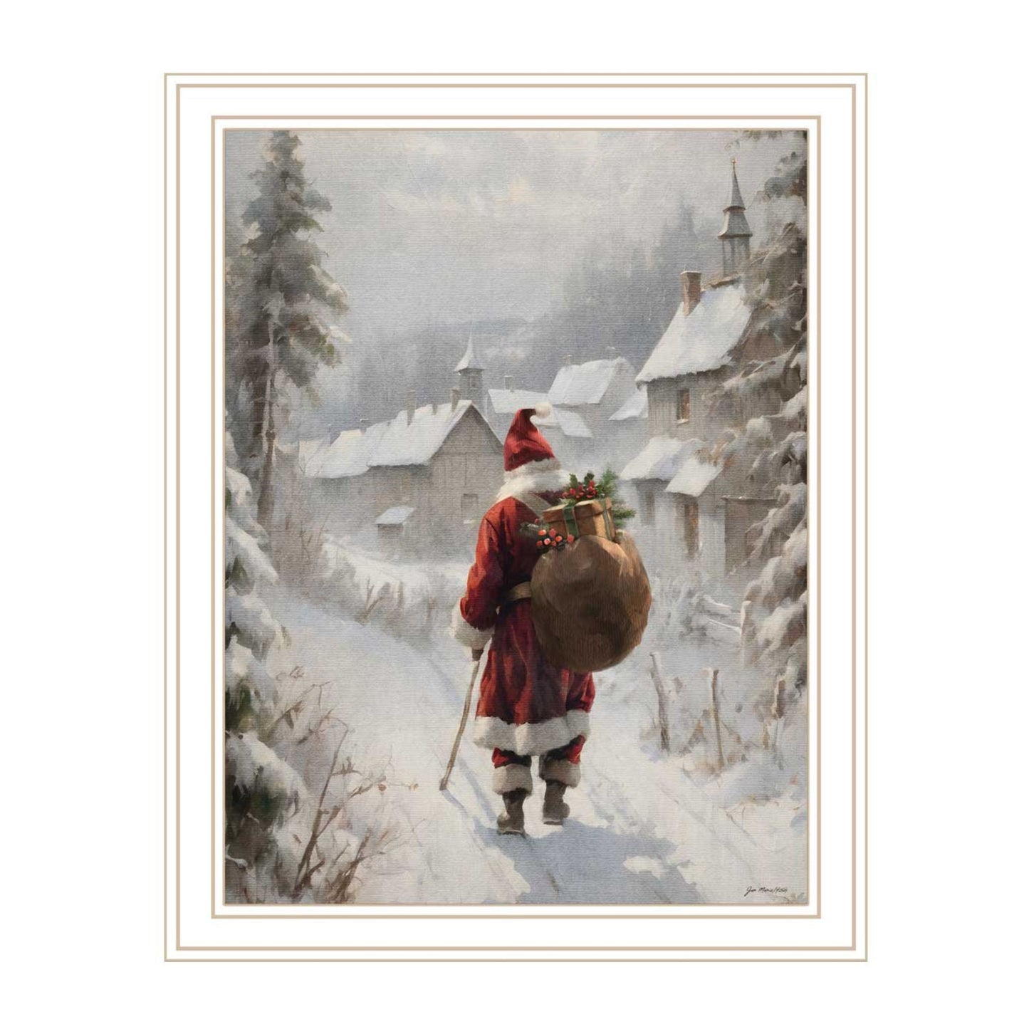 Trendy Decor 4U 2-Piece Vignette On The Eve of Christmas White Framed Wall Art for Living Room, Holiday Wall Art Print for Home Decor, Bedroom Wall Art by Jo Moulton