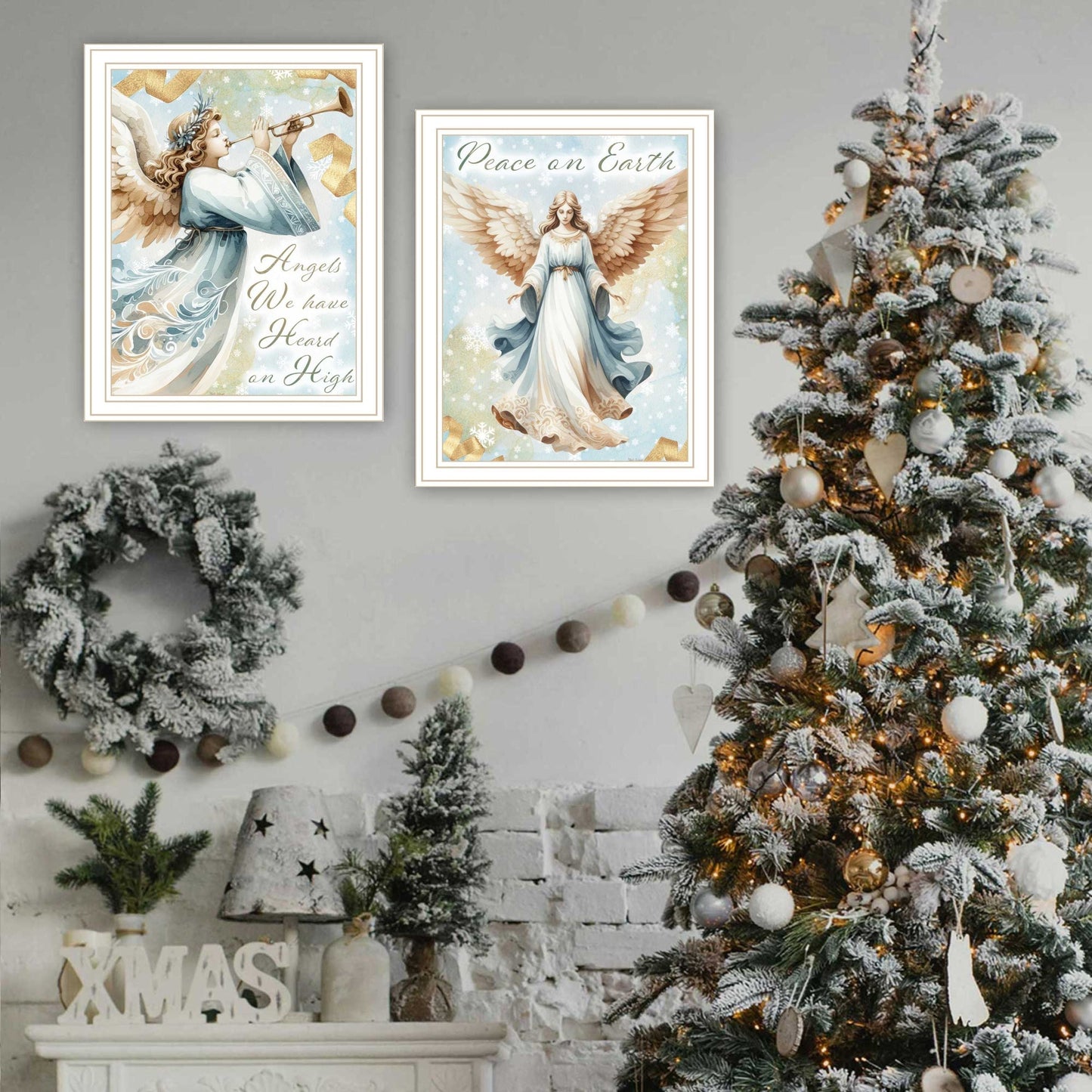 Trendy Decor 4U 2-Piece Vignette Angels We Have Heard on High White Framed Wall Art for Living Room, Holiday Wall Art Print for Home Decor, Bedroom Wall Art by Nicole DeCamp