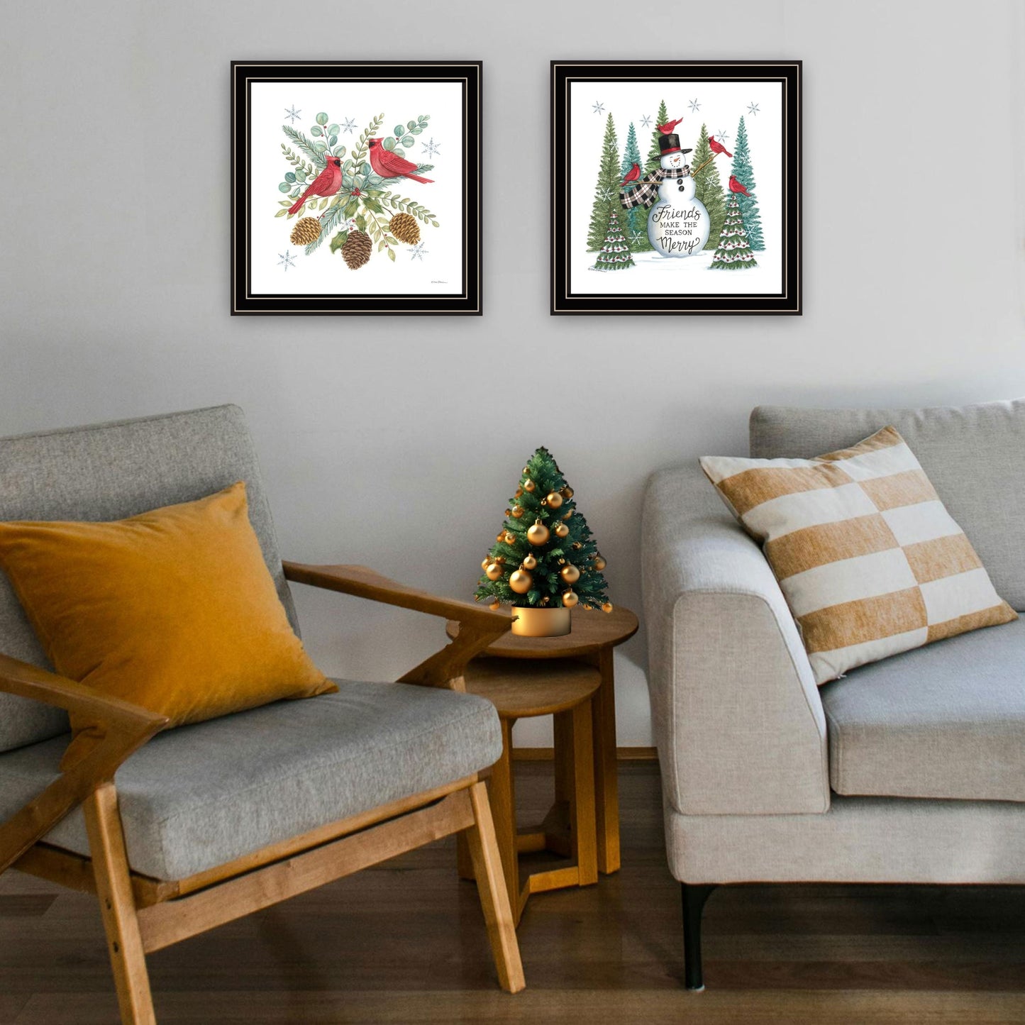 Trendy Decor 4U 2- Piece Vignette Friends Make the Season Merry Black Framed Wall Art for Living Room, Bedroom Wall Art Print for Home Decor by Deb Strain