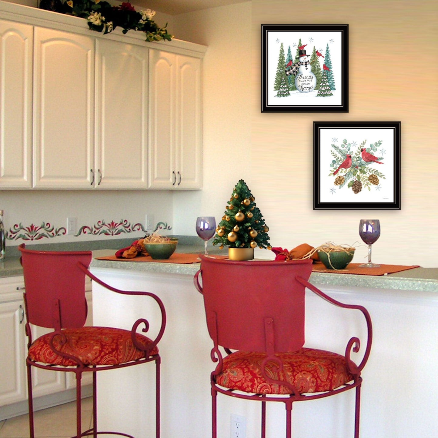 Trendy Decor 4U 2- Piece Vignette Friends Make the Season Merry Black Framed Wall Art for Living Room, Bedroom Wall Art Print for Home Decor by Deb Strain