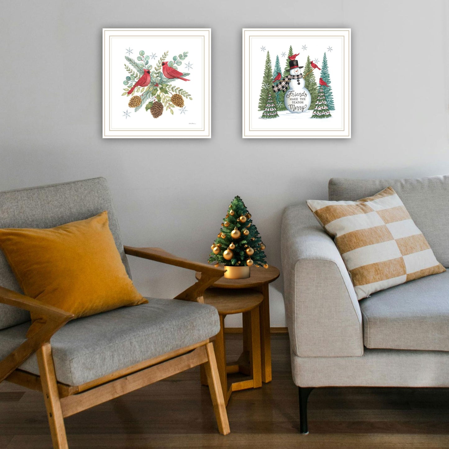 Trendy Decor 4U 2- Piece Vignette Friends Make the Season Merry White Framed Wall Art for Living Room, Bedroom Wall Art Print for Home Decor by Deb Strain