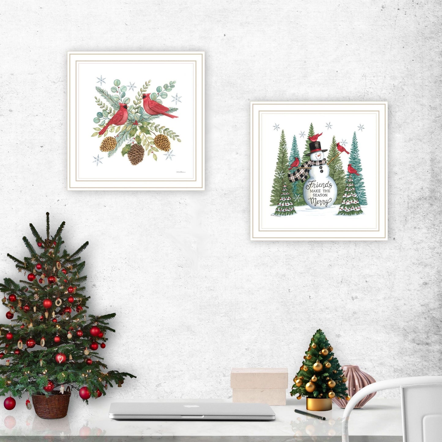 Trendy Decor 4U 2- Piece Vignette Friends Make the Season Merry White Framed Wall Art for Living Room, Bedroom Wall Art Print for Home Decor by Deb Strain