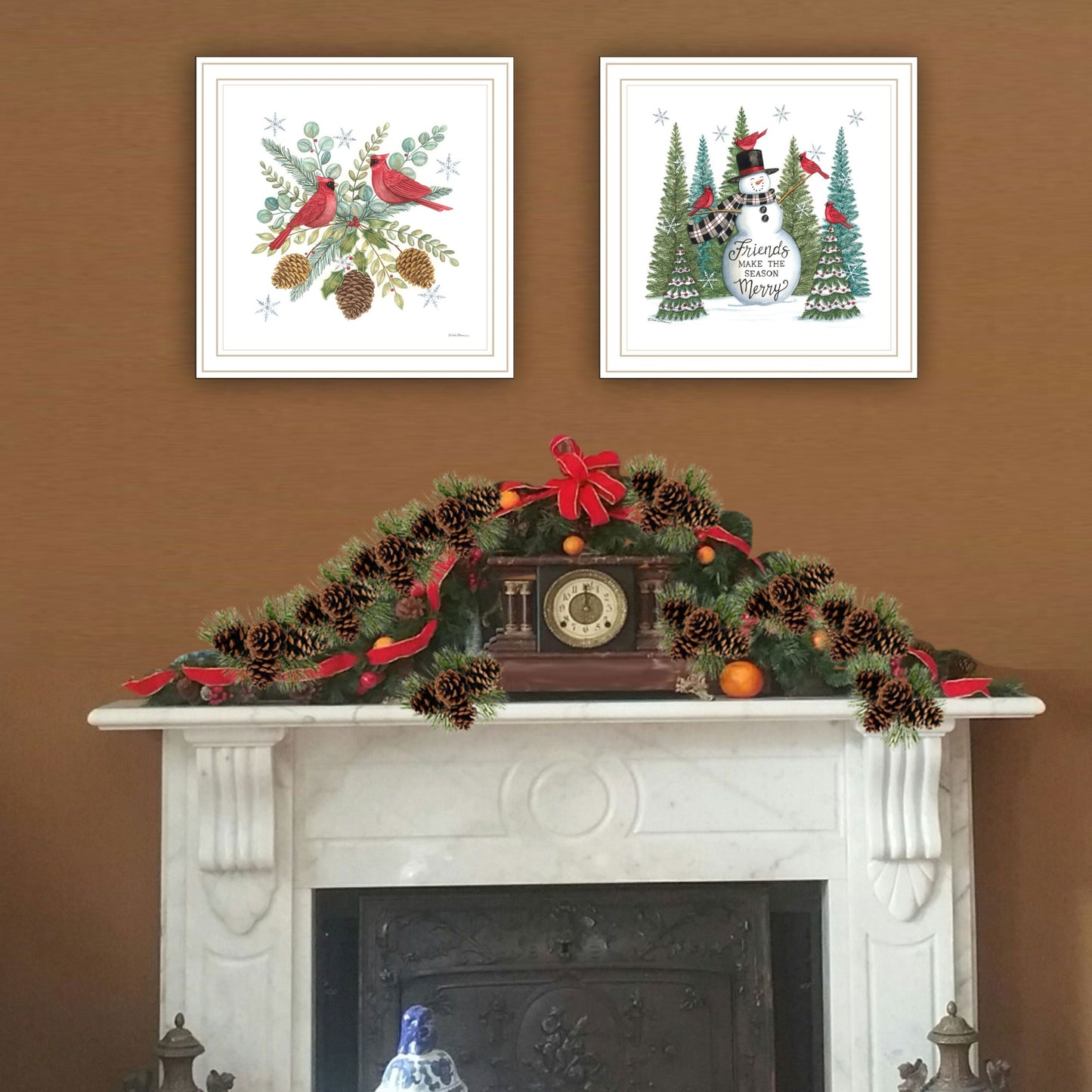 Trendy Decor 4U 2- Piece Vignette Friends Make the Season Merry White Framed Wall Art for Living Room, Bedroom Wall Art Print for Home Decor by Deb Strain
