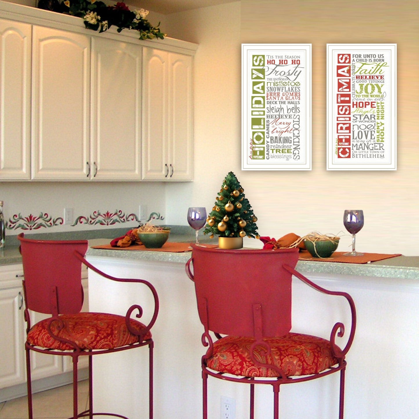 Trendy Decor 4U 2- Piece Vignette Happy Holidays White Framed Wall Art for Living Room, Bedroom Wall Art Print for Home Decor by Marla Rae