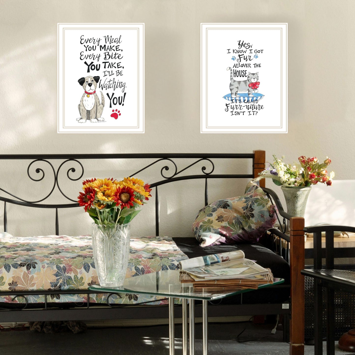 Trendy Decor 4U 2- Piece Vignette It's Called Furr-niture Isn't It? White Framed Wall Art for Living Room, Bedroom Wall Art Print for Home Decor by Deb Strain