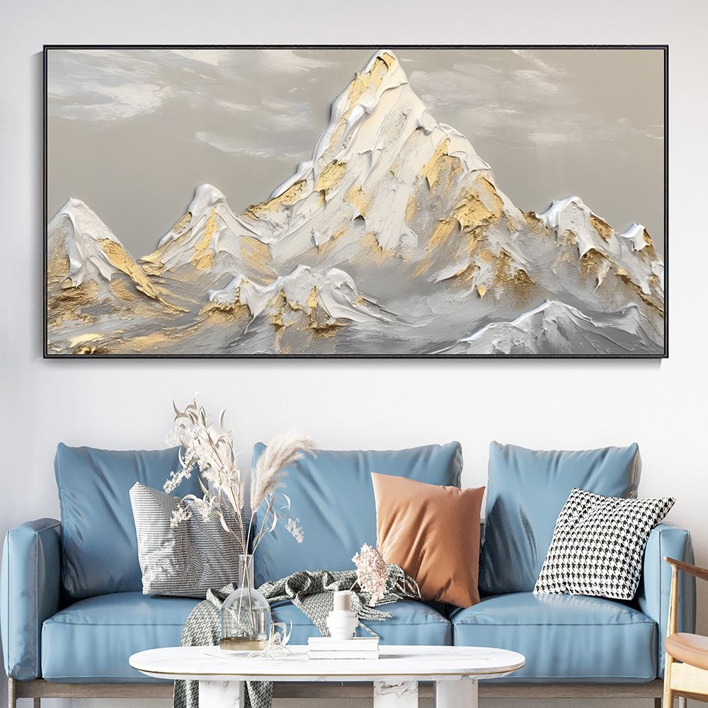 Hand Painted Oil Painting White Snow Mountain Art On Canvas Gold Leaf Texture Painting Abstract Landscape Oil Painting Wabi Sabi Wall Art Minimalism Spiritual Decor