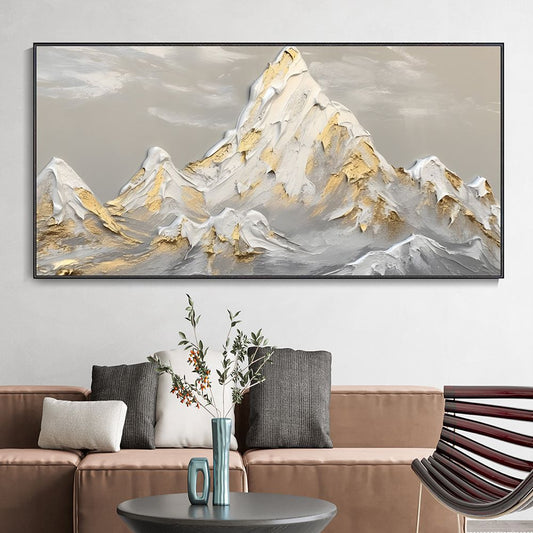 Hand Painted Oil Painting White Snow Mountain Art On Canvas Gold Leaf Texture Painting Abstract Landscape Oil Painting Wabi Sabi Wall Art Minimalism Spiritual Decor