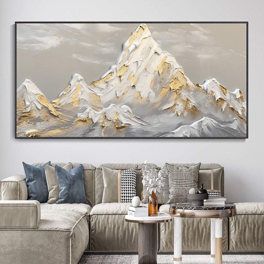 Hand Painted Oil Painting White Snow Mountain Art On Canvas Gold Leaf Texture Painting Abstract Landscape Oil Painting Wabi Sabi Wall Art Minimalism Spiritual Decor