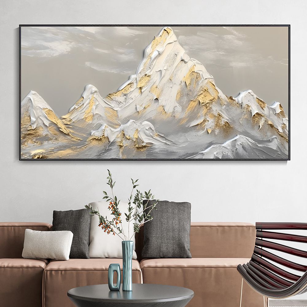 Hand Painted Oil Painting White Snow Mountain Art On Canvas Gold Leaf Texture Painting Abstract Landscape Oil Painting Wabi Sabi Wall Art Minimalism Spiritual Decor