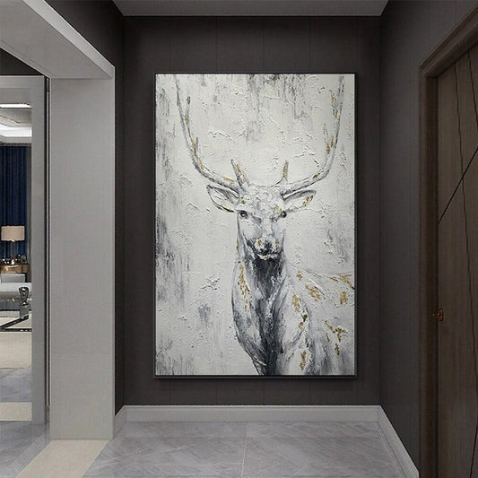 Hand Painted Oil Painting Hand Painted Rich Deer Oil Painting On Canvas Animal Pattern Decorative Painting Classical Porch Mural Handmade Art Living Room Luxurious Decorative Painting