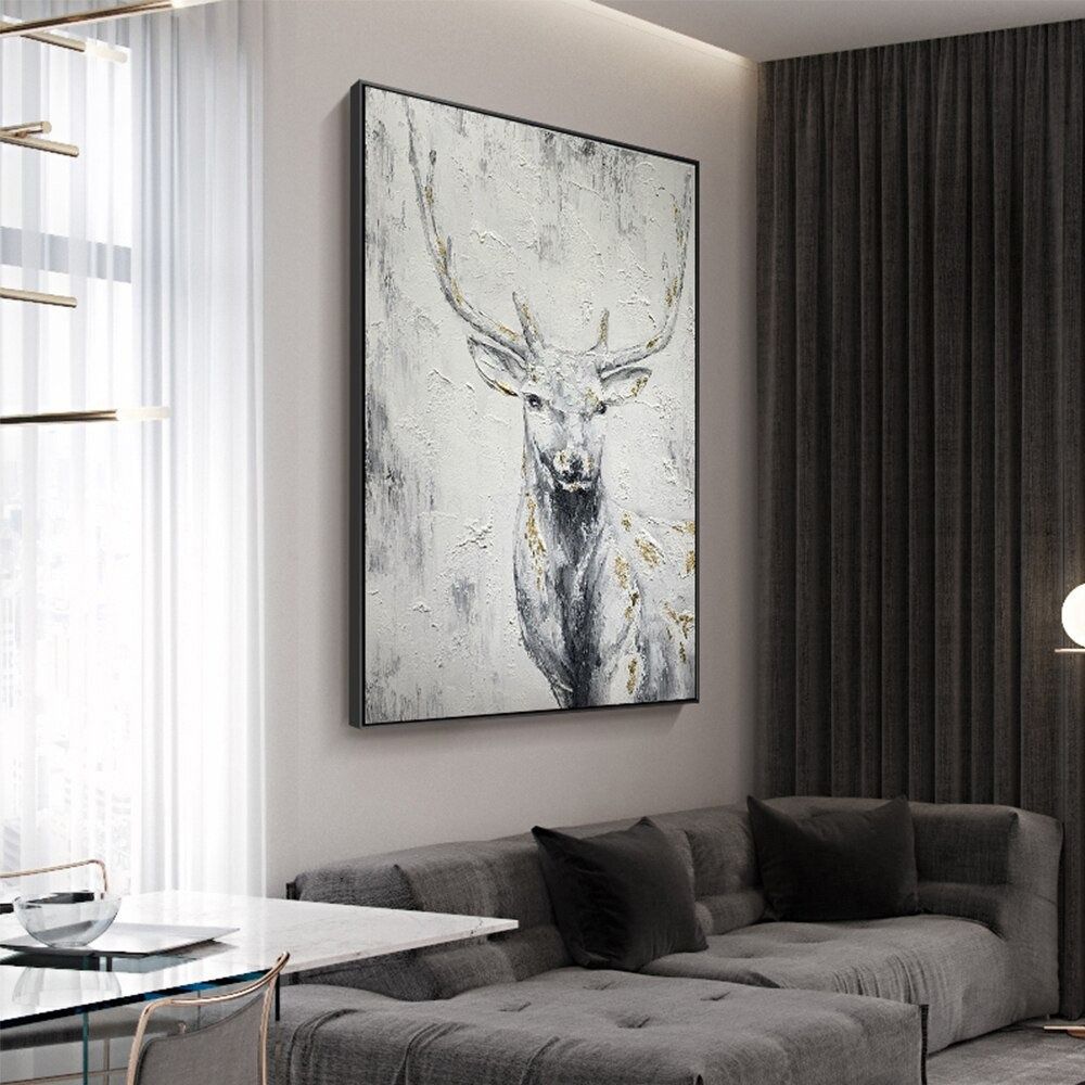Hand Painted Oil Painting Hand Painted Rich Deer Oil Painting On Canvas Animal Pattern Decorative Painting Classical Porch Mural Handmade Art Living Room Luxurious Decorative Painting