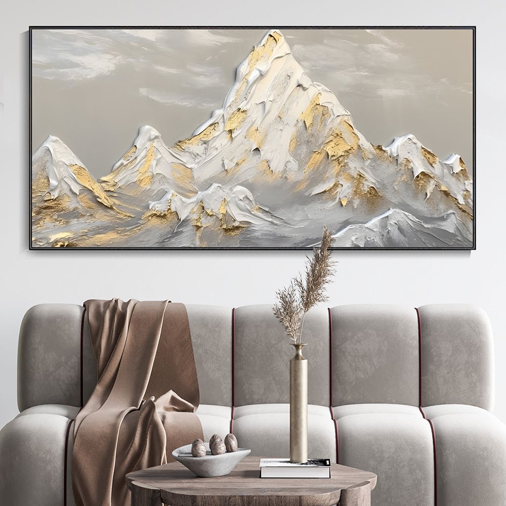 Hand Painted Oil Painting White Snow Mountain Art On Canvas Gold Leaf Texture Painting Abstract Landscape Oil Painting Wabi Sabi Wall Art Minimalism Spiritual Decor