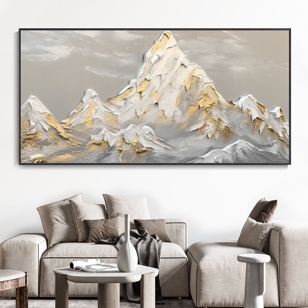 Hand Painted Oil Painting White Snow Mountain Art On Canvas Gold Leaf Texture Painting Abstract Landscape Oil Painting Wabi Sabi Wall Art Minimalism Spiritual Decor