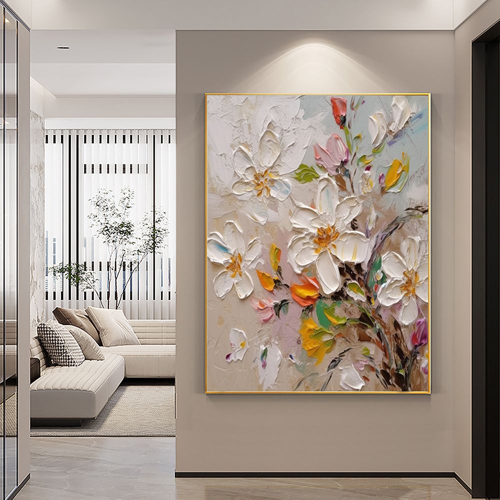 Hand Painted Oil Painting Abstract Blooming Flower Oil Painting Large Wall Art Original Knife Floral Painting Textured Wall Art Boho Art Modern Living Room Decor