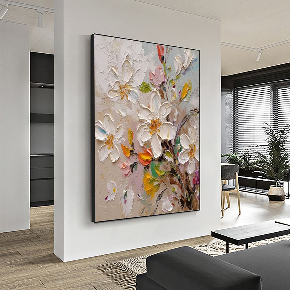 Hand Painted Oil Painting Abstract Blooming Flower Oil Painting Large Wall Art Original Knife Floral Painting Textured Wall Art Boho Art Modern Living Room Decor