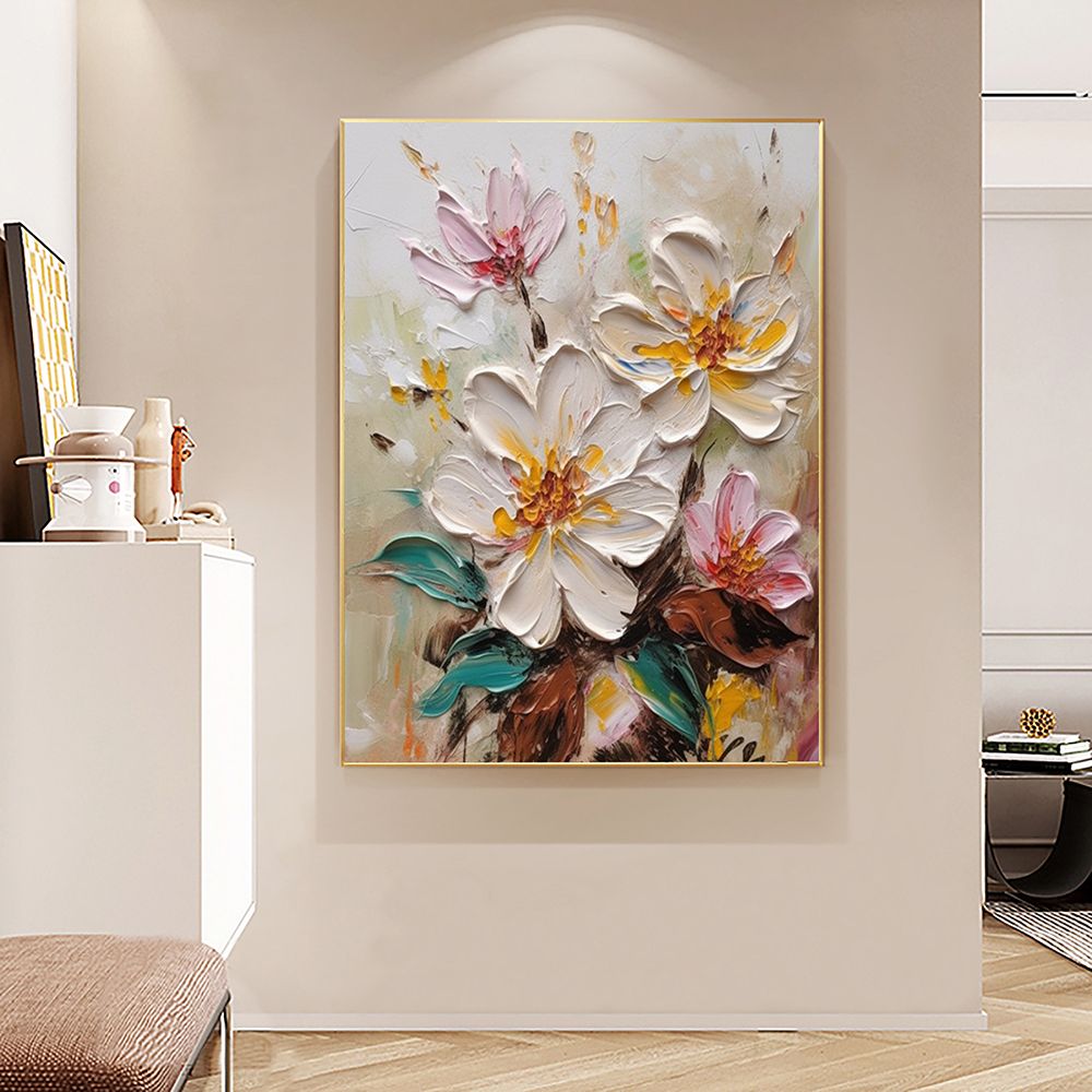 Hand Painted Oil Painting Abstract Blooming Flower Oil Painting Large Wall Art Original Knife Floral Painting Textured Wall Art Boho Art Modern Living Room Decor