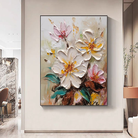 Hand Painted Oil Painting Abstract Blooming Flower Oil Painting Large Wall Art Original Knife Floral Painting Textured Wall Art Boho Art Modern Living Room Decor