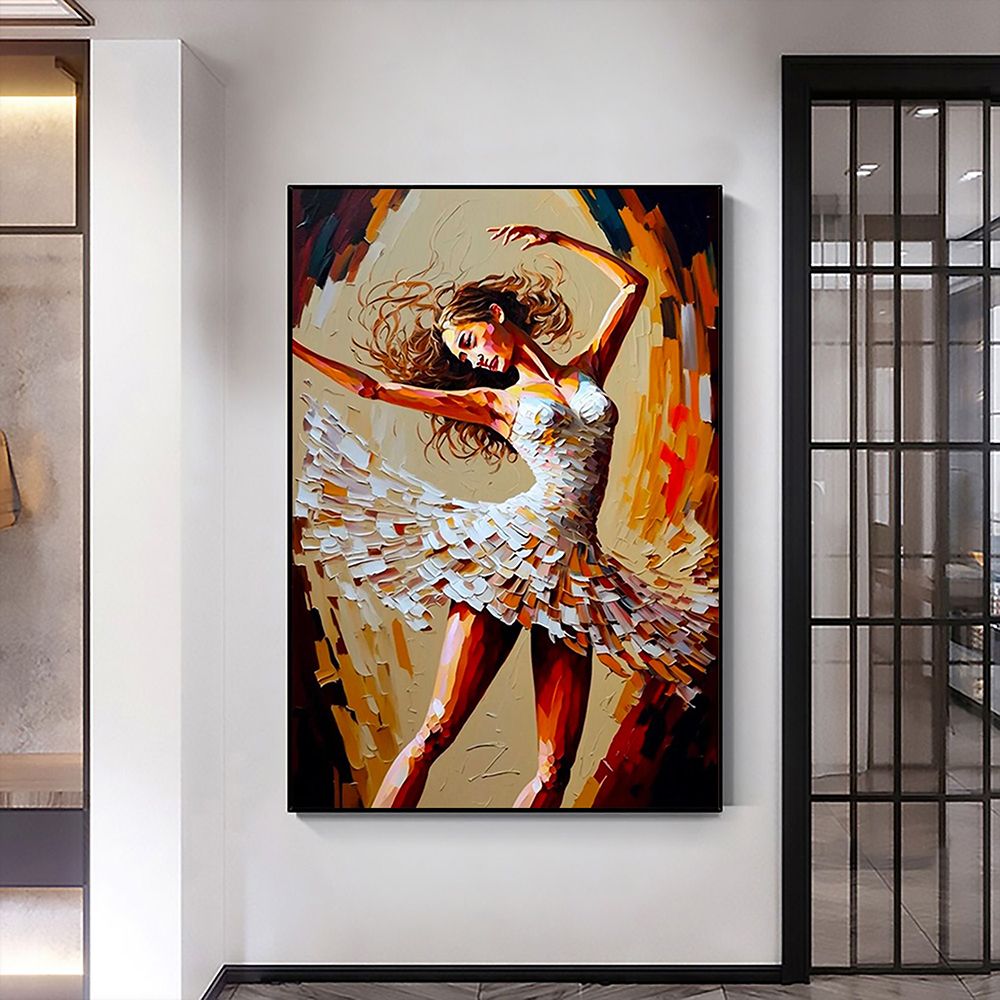 Hand Painted Oil Painting Abstract Dancer Oil Painting On Canvas Large Wall Art Original White Ballet Painting Boho Wall Decor Custom Painting Living room Wall Decor