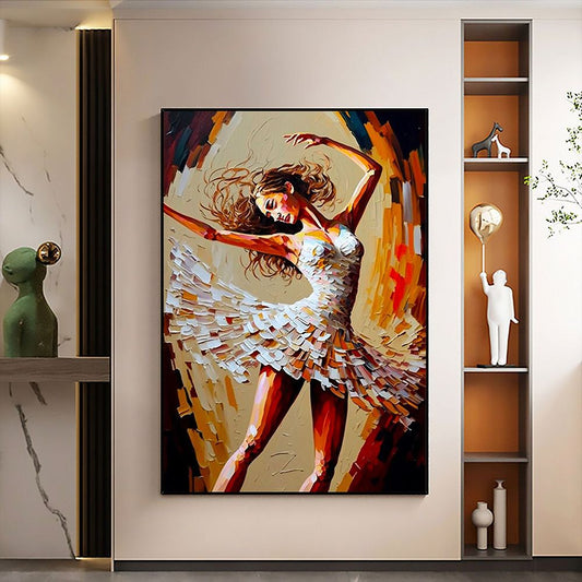 Hand Painted Oil Painting Abstract Dancer Oil Painting On Canvas Large Wall Art Original White Ballet Painting Boho Wall Decor Custom Painting Living room Wall Decor