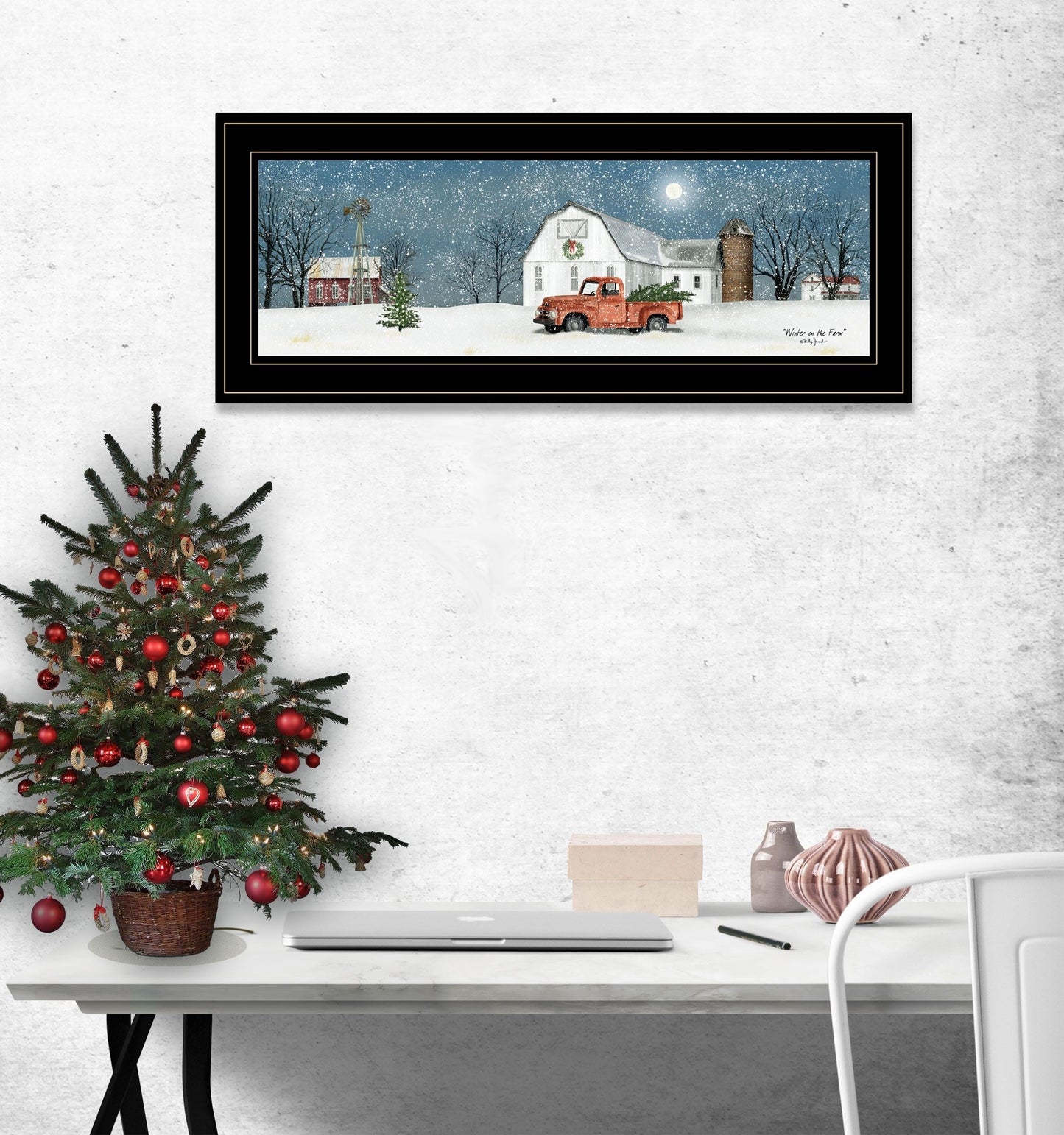Trendy Decor 4U "Winter on The Farm" Framed Wall Art, Modern Home Decor Framed Print for Living Room, Bedroom & Farmhouse Wall Decoration by Billy Jacobs