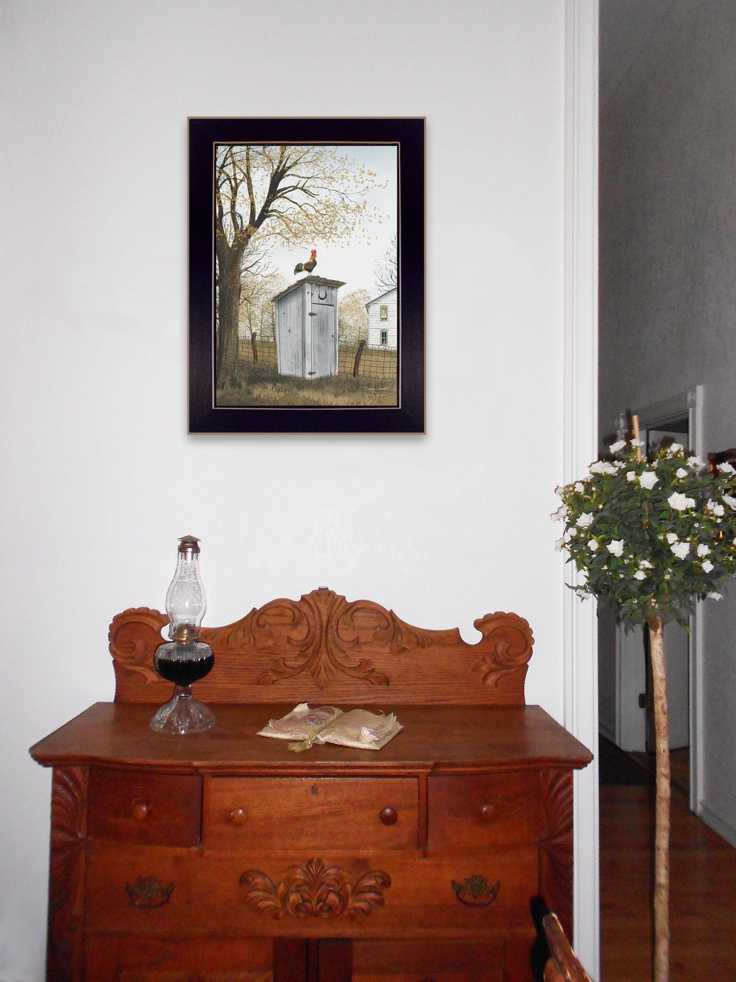Trendy Decor 4U "Morning Commute (Outhouse)" Framed Wall Art, Modern Home Decor Framed Print for Living Room, Bedroom & Farmhouse Wall Decoration by Billy Jacobs