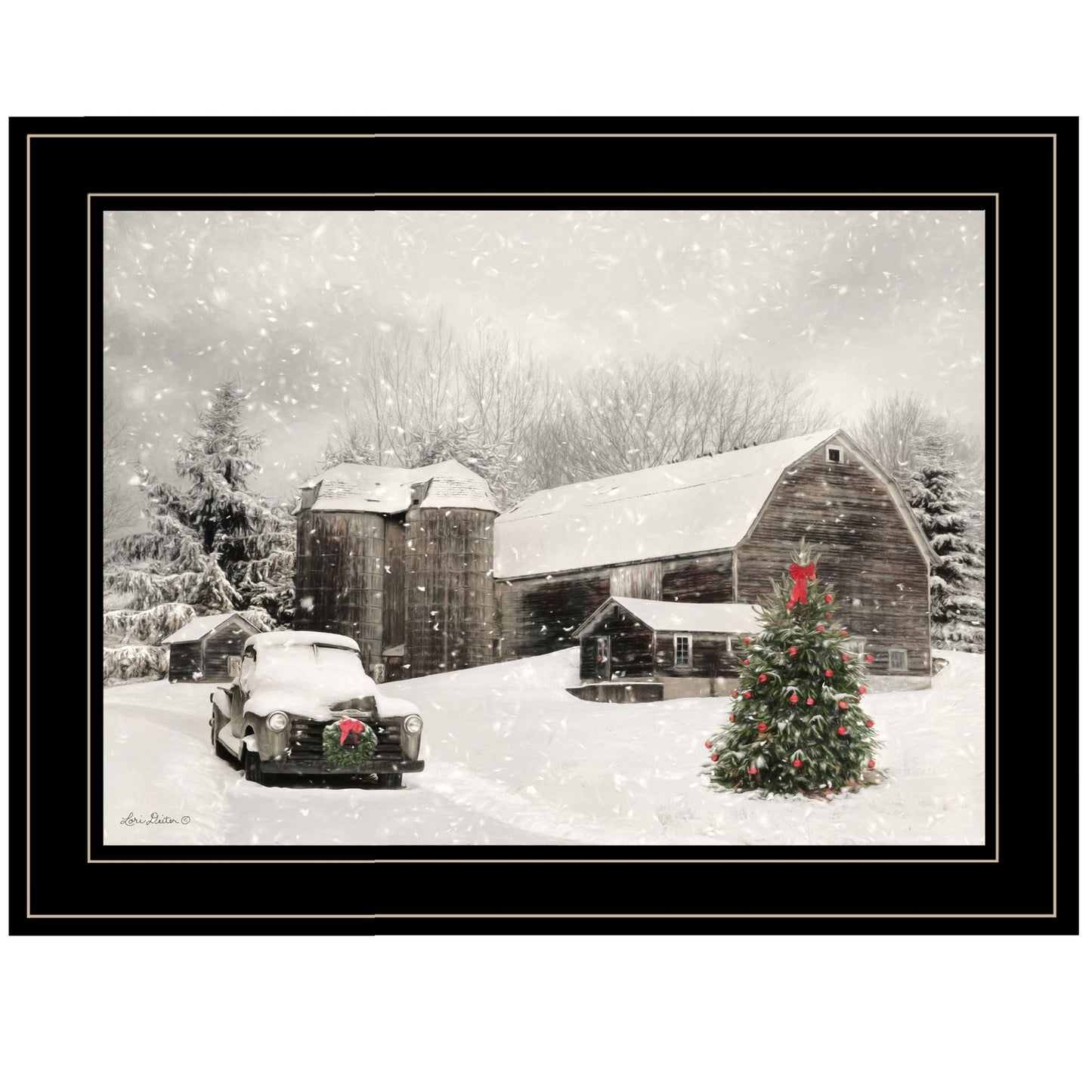 Trendy Decor 4U "Farmhouse Christmas" Framed Wall Art, Modern Home Decor Framed Print for Living Room, Bedroom & Farmhouse Wall Decoration by Lori Deiter