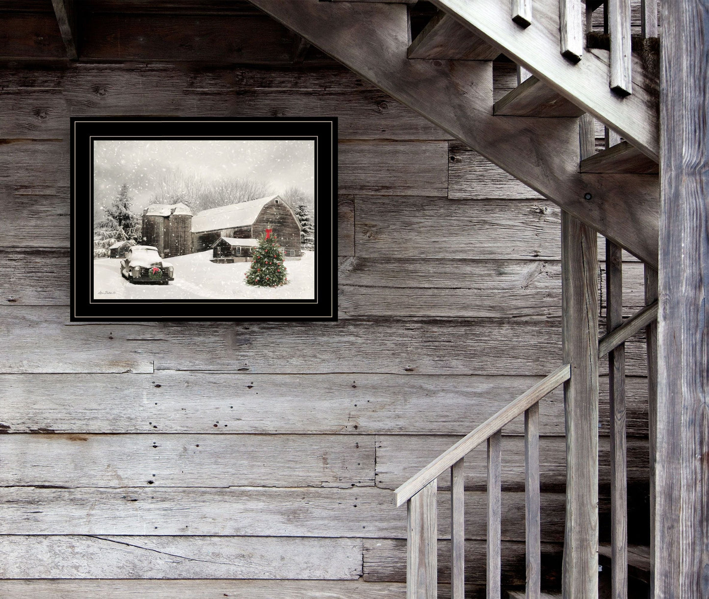 Trendy Decor 4U "Farmhouse Christmas" Framed Wall Art, Modern Home Decor Framed Print for Living Room, Bedroom & Farmhouse Wall Decoration by Lori Deiter