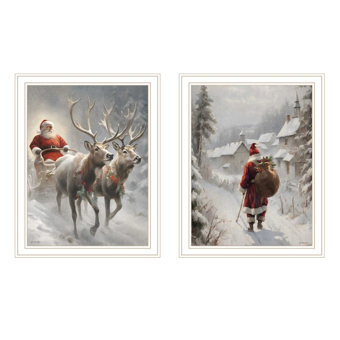 Trendy Decor 4U 2-Piece Vignette On The Eve of Christmas White Framed Wall Art for Living Room, Holiday Wall Art Print for Home Decor, Bedroom Wall Art by Jo Moulton