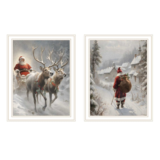 Trendy Decor 4U 2-Piece Vignette On The Eve of Christmas White Framed Wall Art for Living Room, Holiday Wall Art Print for Home Decor, Bedroom Wall Art by Jo Moulton