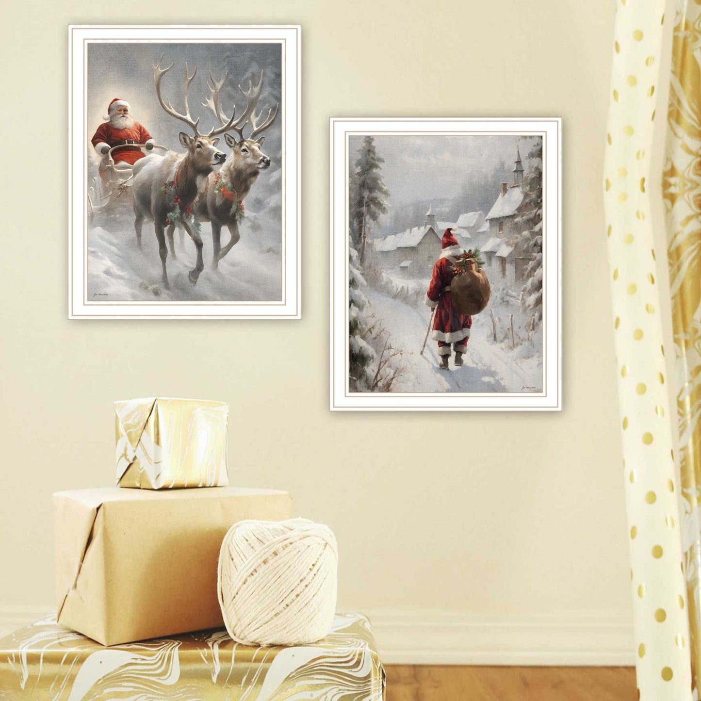 Trendy Decor 4U 2-Piece Vignette On The Eve of Christmas White Framed Wall Art for Living Room, Holiday Wall Art Print for Home Decor, Bedroom Wall Art by Jo Moulton