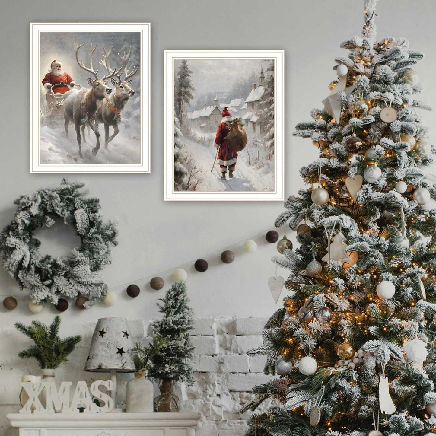 Trendy Decor 4U 2-Piece Vignette On The Eve of Christmas White Framed Wall Art for Living Room, Holiday Wall Art Print for Home Decor, Bedroom Wall Art by Jo Moulton