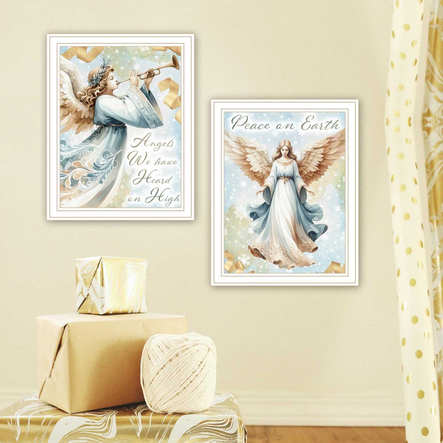 Trendy Decor 4U 2-Piece Vignette Angels We Have Heard on High White Framed Wall Art for Living Room, Holiday Wall Art Print for Home Decor, Bedroom Wall Art by Nicole DeCamp