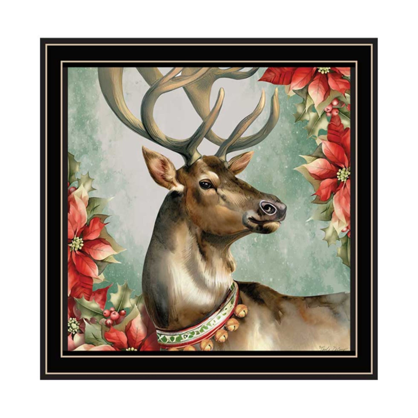 Trendy Decor 4U 2-Piece Vignette Old World Reindeer & Bell Black Framed Wall Art for Living Room, Holiday Wall Art Print for Home Decor, Bedroom Wall Art by Nicole DeCamp