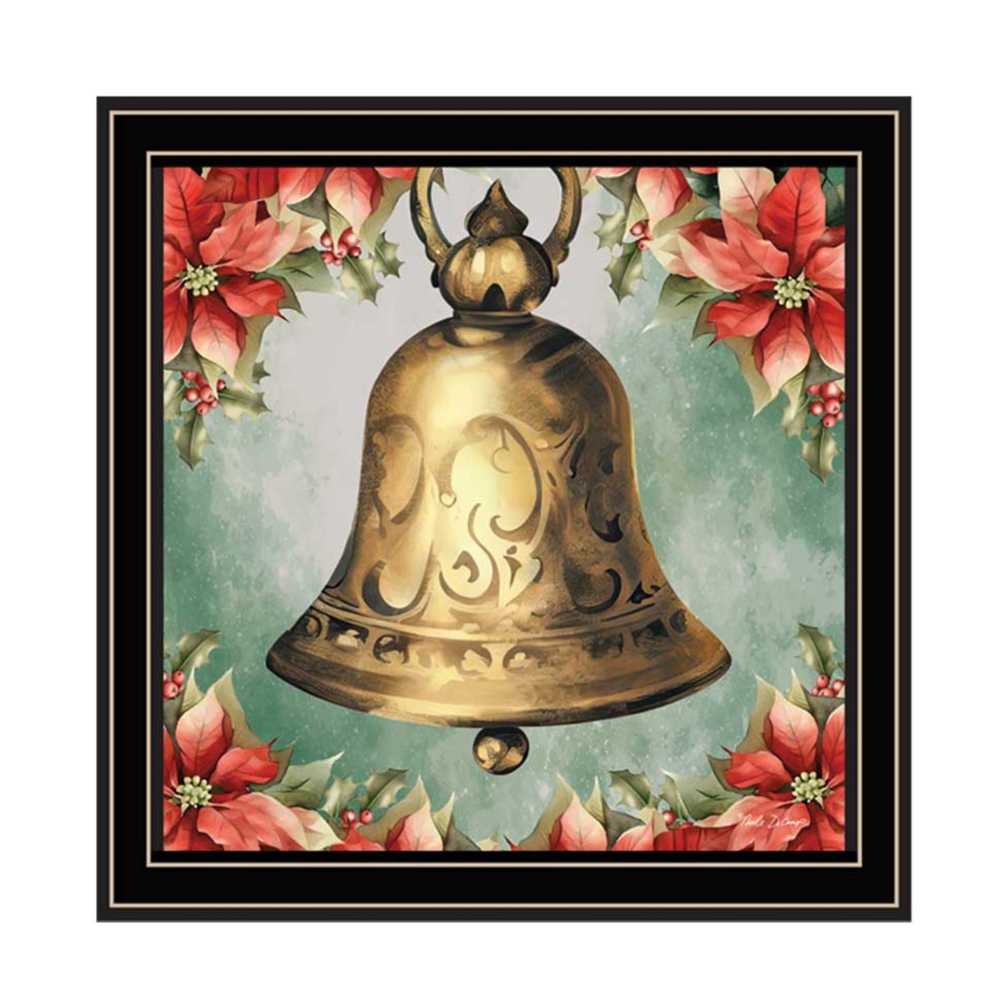Trendy Decor 4U 2-Piece Vignette Old World Reindeer & Bell Black Framed Wall Art for Living Room, Holiday Wall Art Print for Home Decor, Bedroom Wall Art by Nicole DeCamp