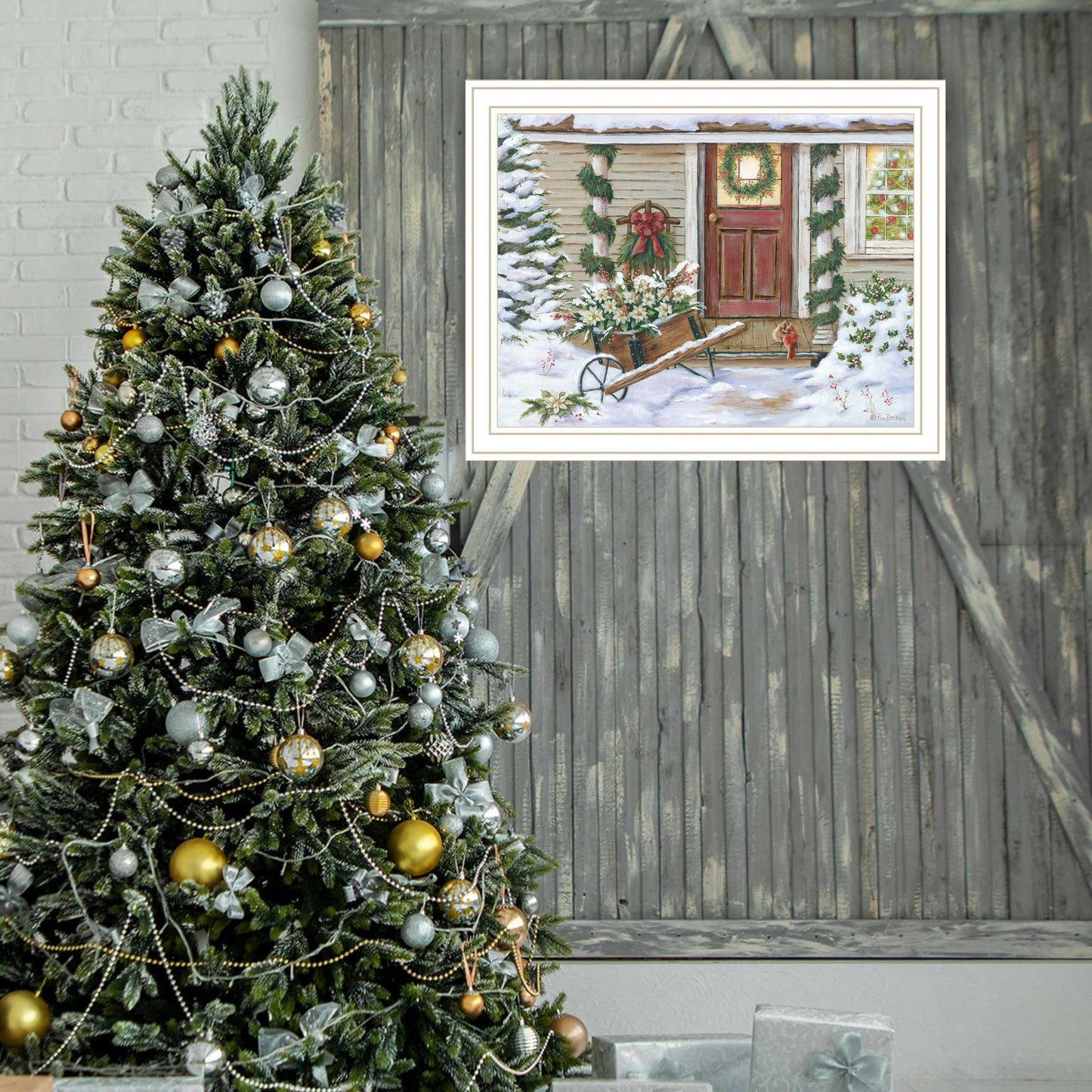 Trendy Decor 4U Holiday Porch White Framed Wall Art for Living Room, Farmhouse Wall Art Print for Home Decor, Bedroom Wall Art by Pam Britton