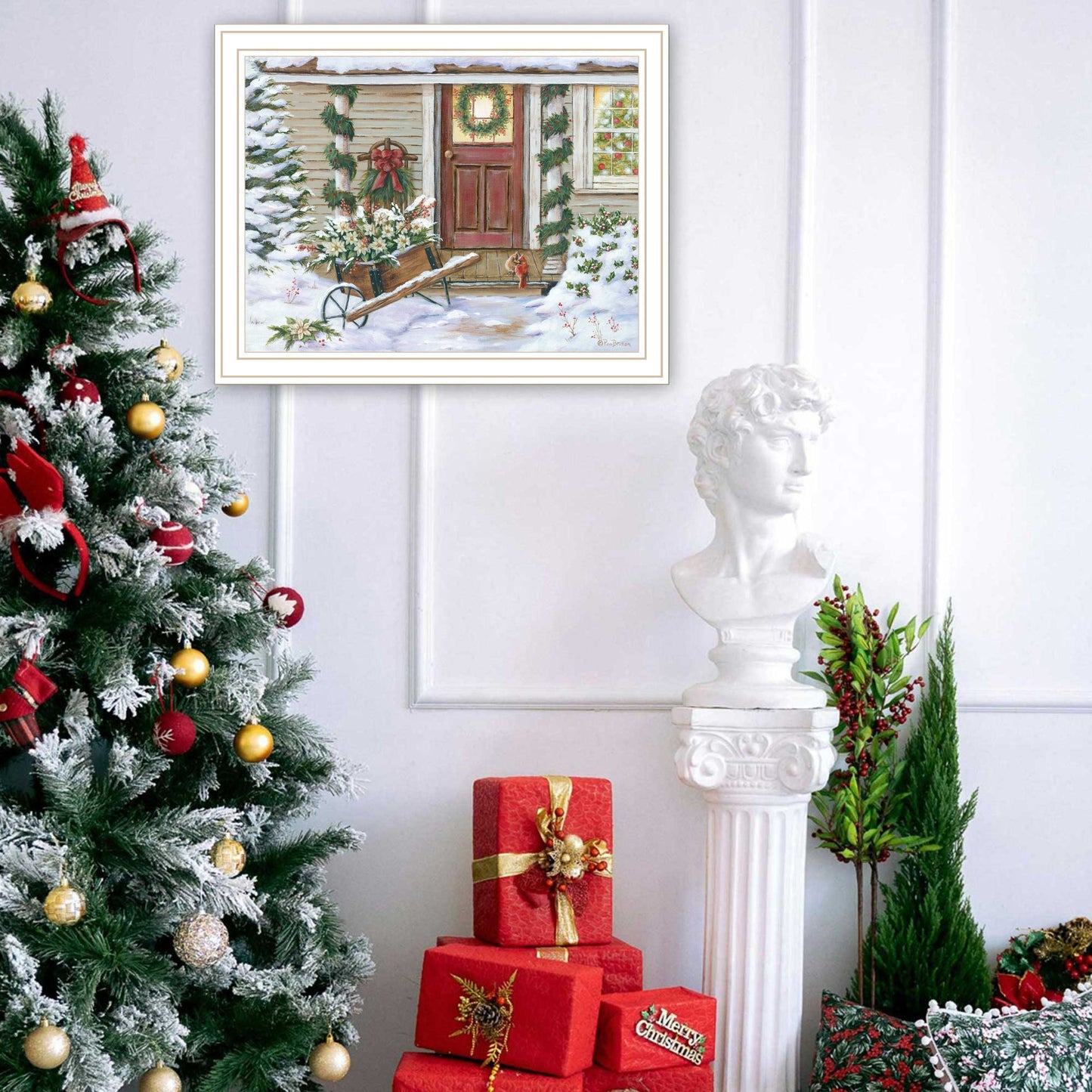 Trendy Decor 4U Holiday Porch White Framed Wall Art for Living Room, Farmhouse Wall Art Print for Home Decor, Bedroom Wall Art by Pam Britton