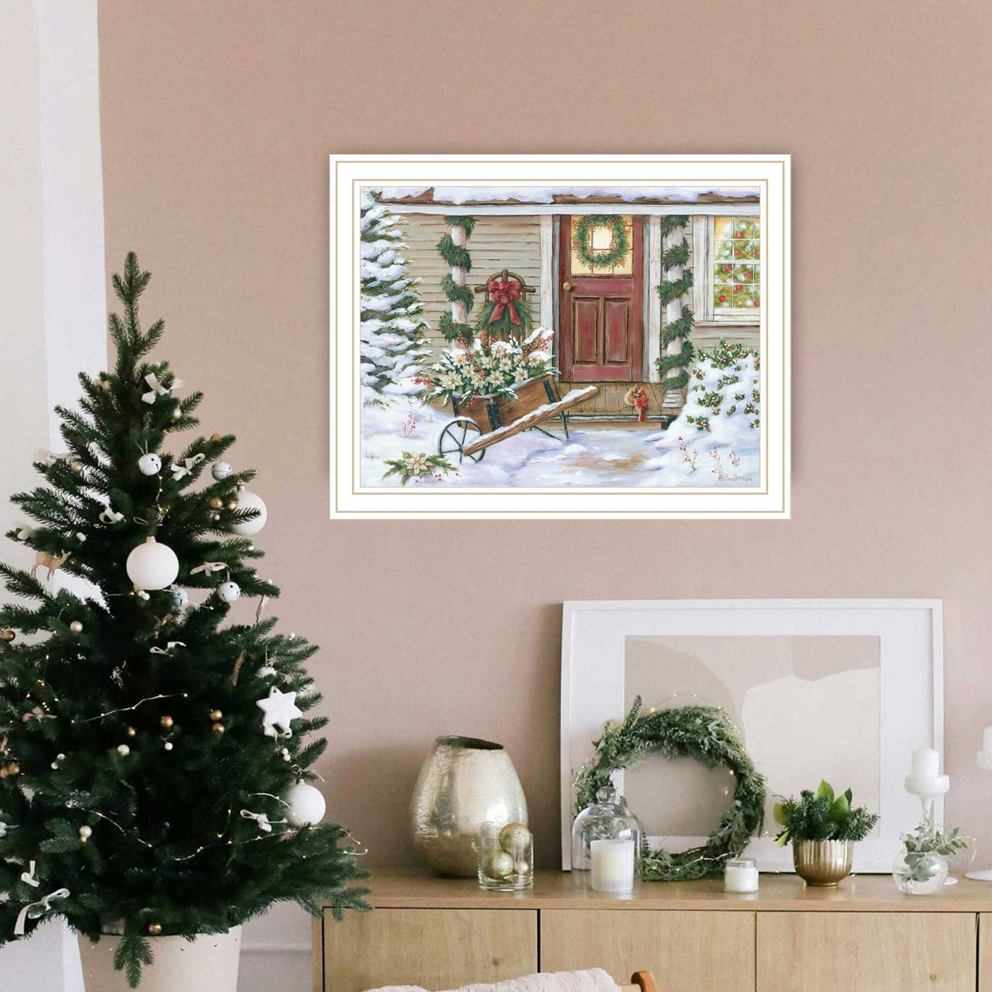 Trendy Decor 4U Holiday Porch White Framed Wall Art for Living Room, Farmhouse Wall Art Print for Home Decor, Bedroom Wall Art by Pam Britton