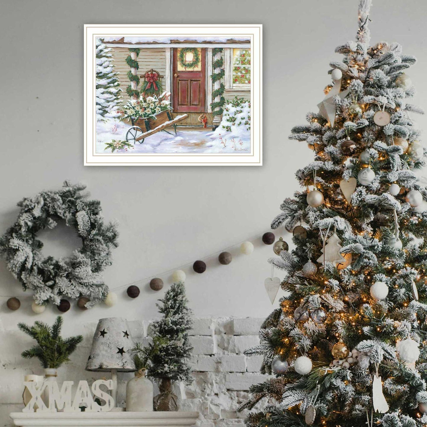 Trendy Decor 4U Holiday Porch White Framed Wall Art for Living Room, Farmhouse Wall Art Print for Home Decor, Bedroom Wall Art by Pam Britton