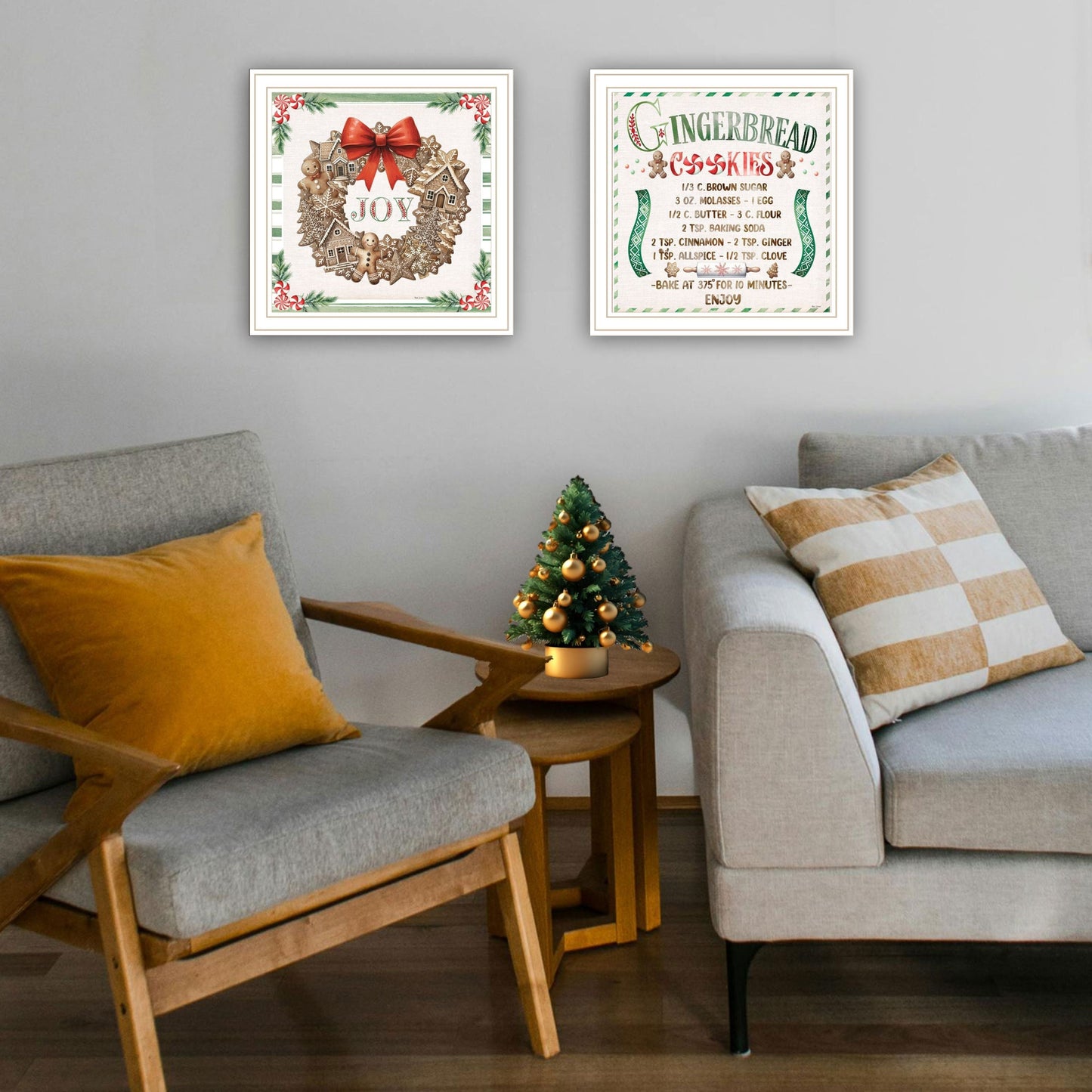 Trendy Decor 4U 2- Piece Vignette Gingerbread Wreath White Framed Wall Art for Living Room, Bedroom Wall Art Print for Home Decor by Nicole DeCamp