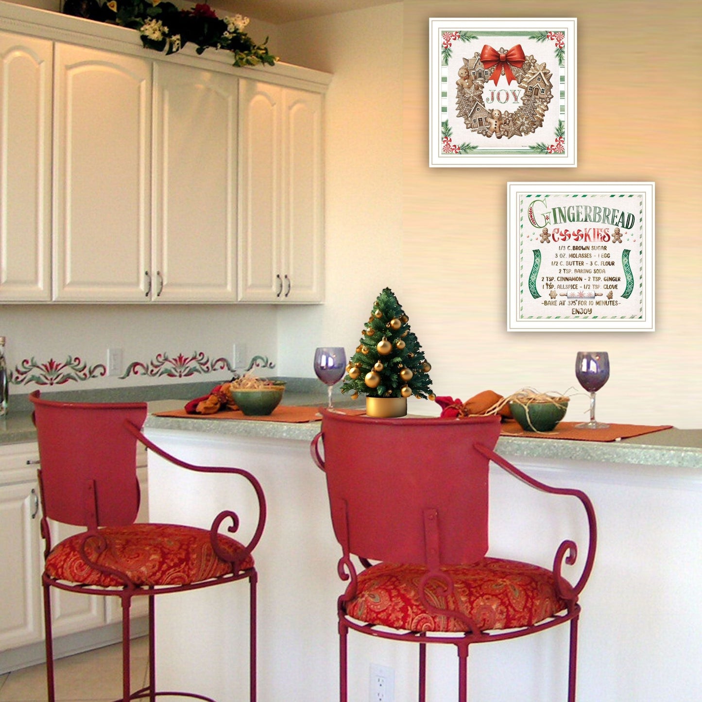 Trendy Decor 4U 2- Piece Vignette Gingerbread Wreath White Framed Wall Art for Living Room, Bedroom Wall Art Print for Home Decor by Nicole DeCamp