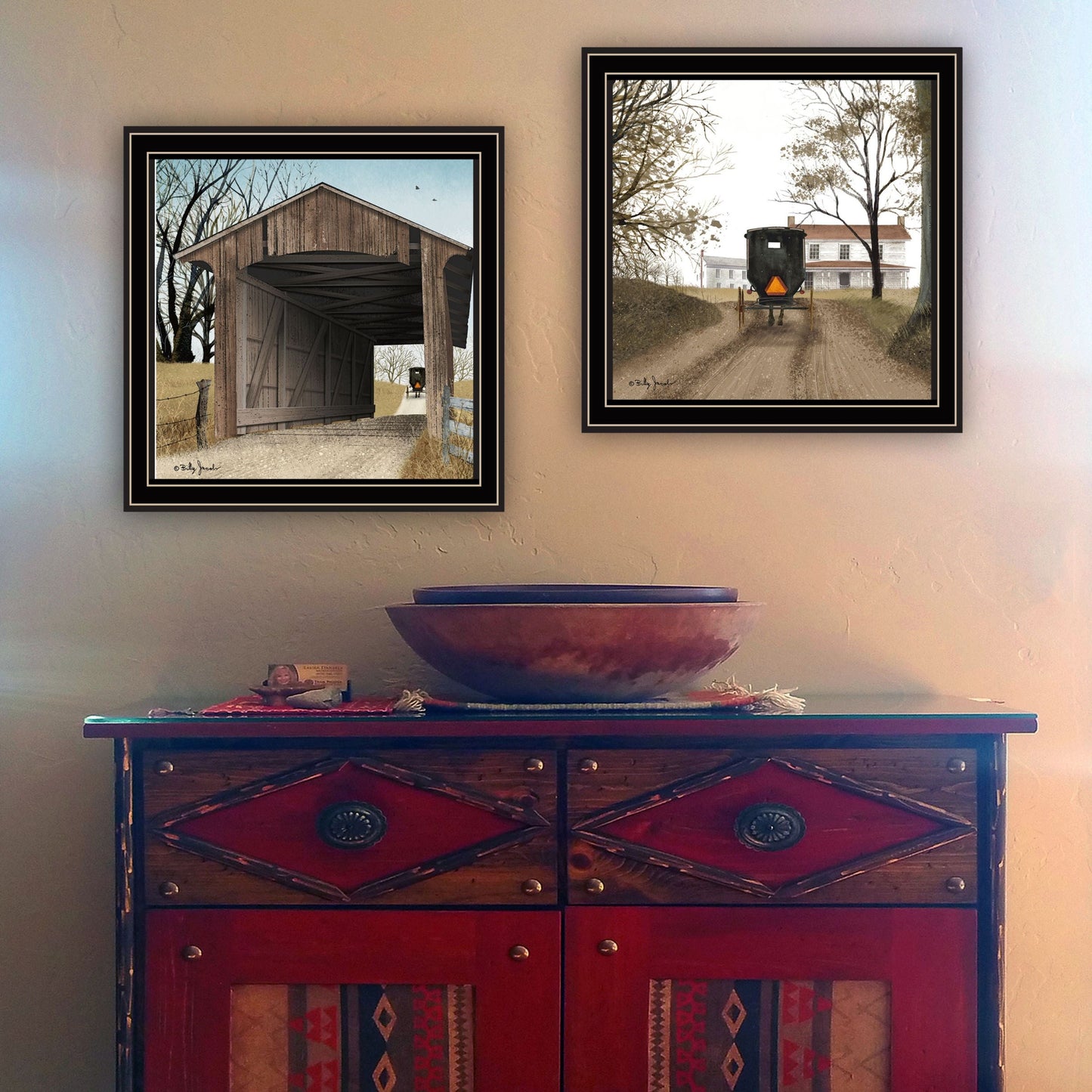 Trendy Decor 4U 2- Piece Vignette Headin' Home, Miller's Creek Bridge Black Framed Wall Art for Living Room, Bedroom Wall Art Print for Home Decor by Billy Jacobs
